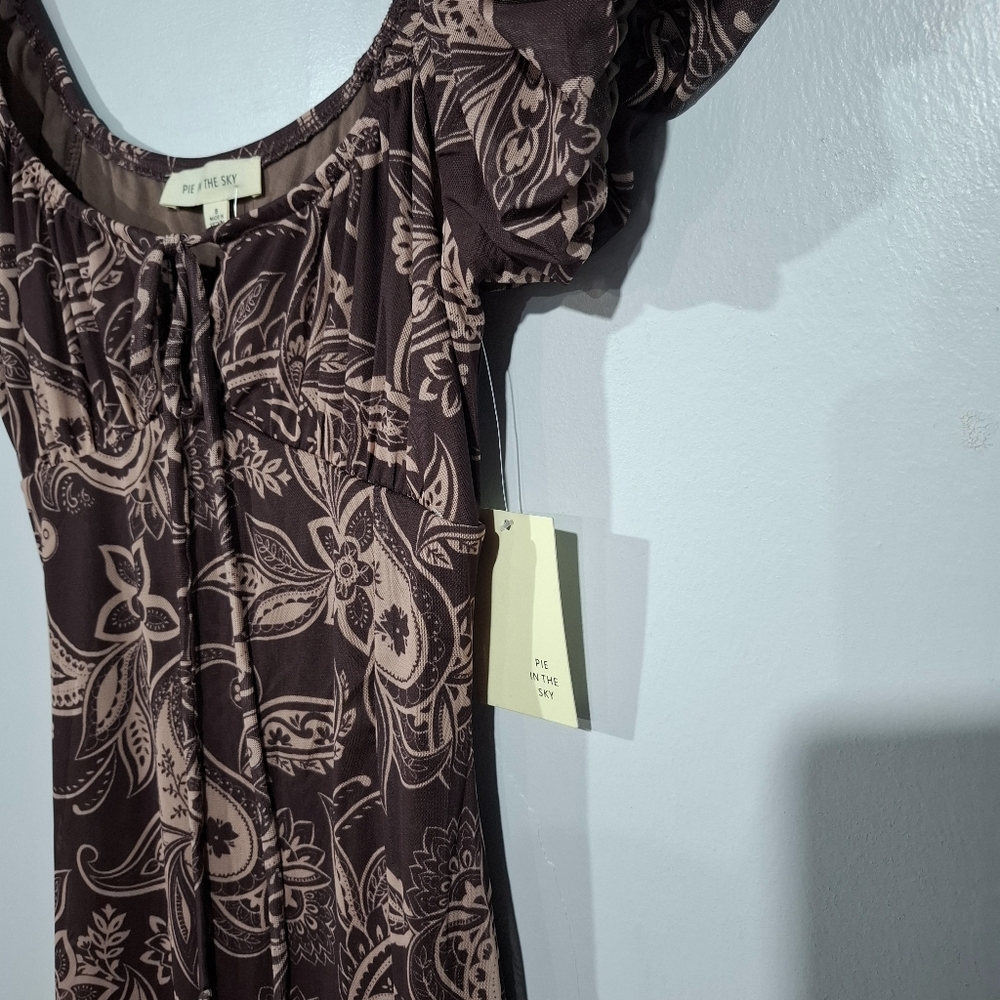 Pie In The Sky Brown Paisley Babydoll Midi Dress Cottagecore Boho Y2K Style Sz S - Picture 11 of 12